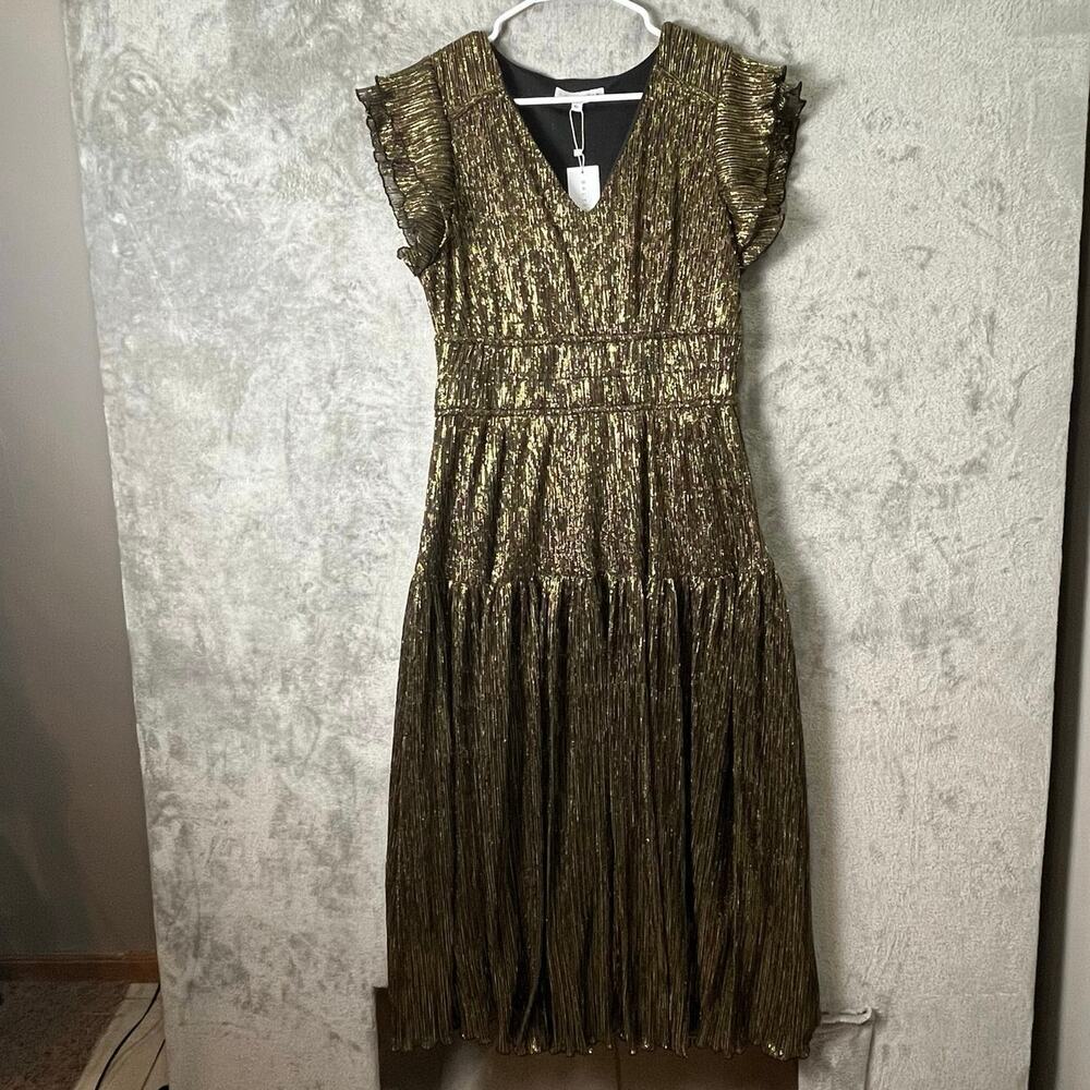 Baltic Born‎ Miley Pleated Shimmer Dress Gold Metallic Party XL Formal New